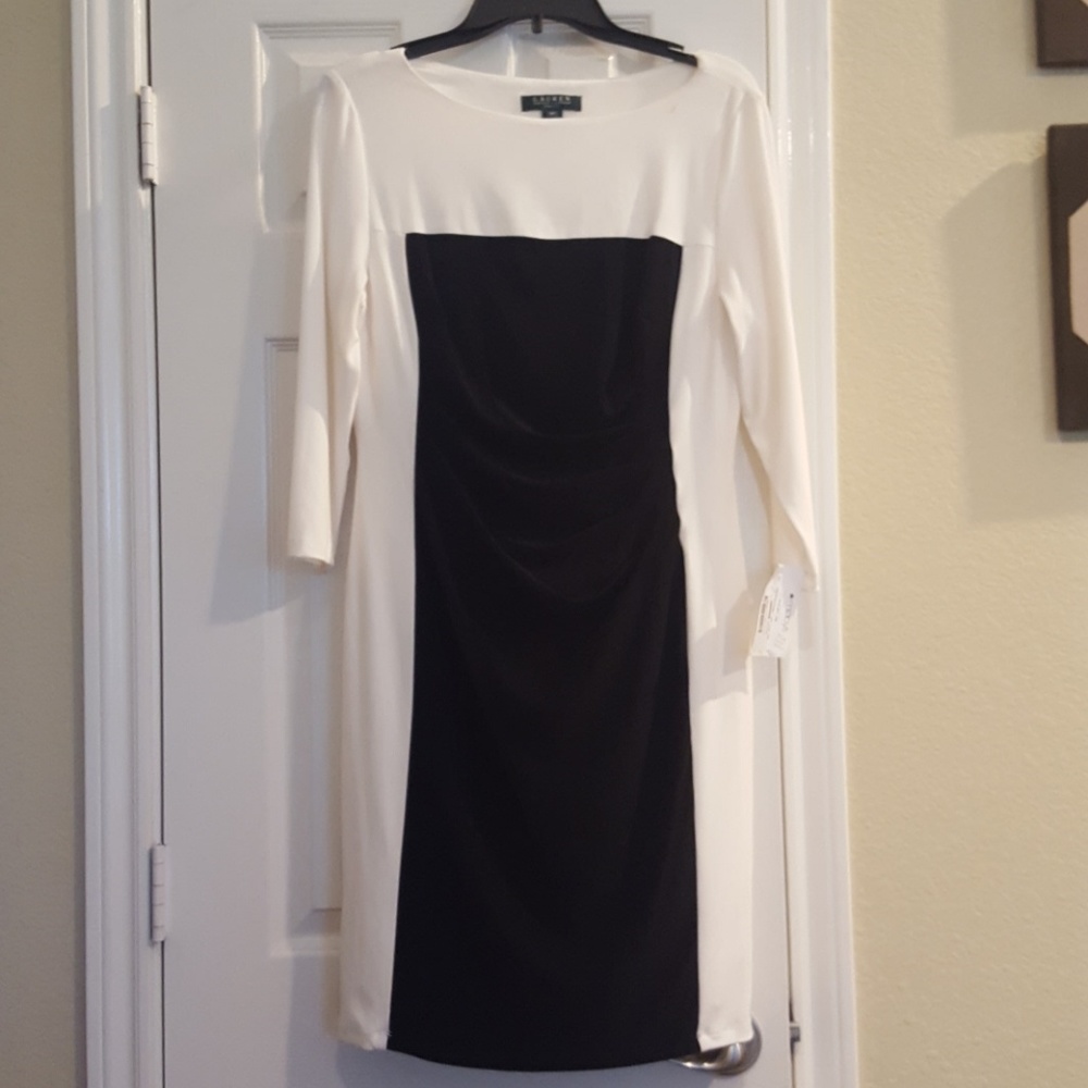 Ralph Lauren black and white bodycon dress NWT